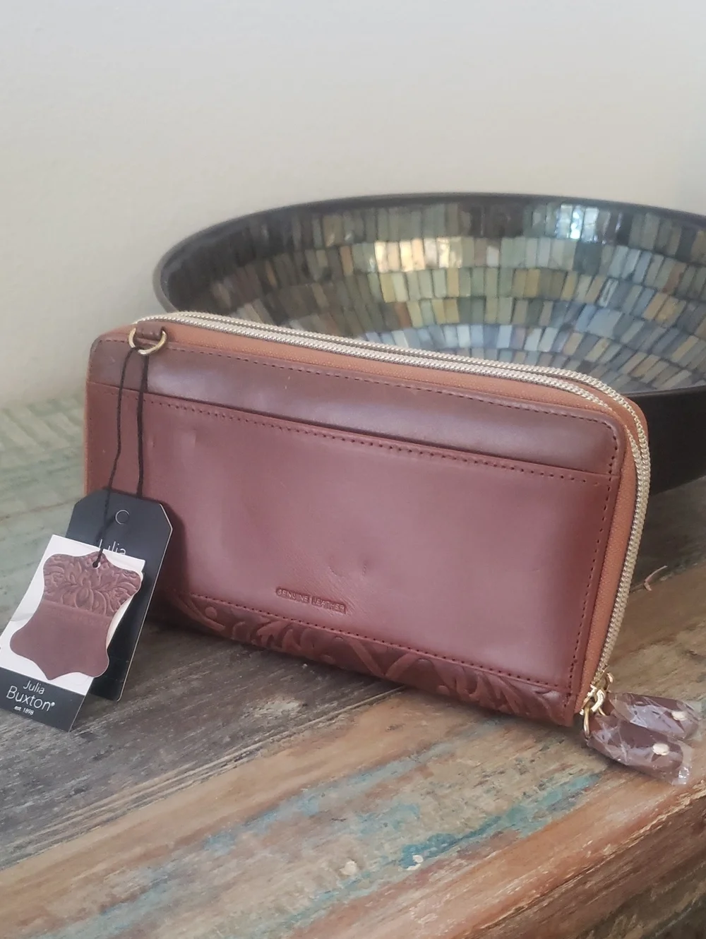 Julia Buxton Tooled Leather Clutch